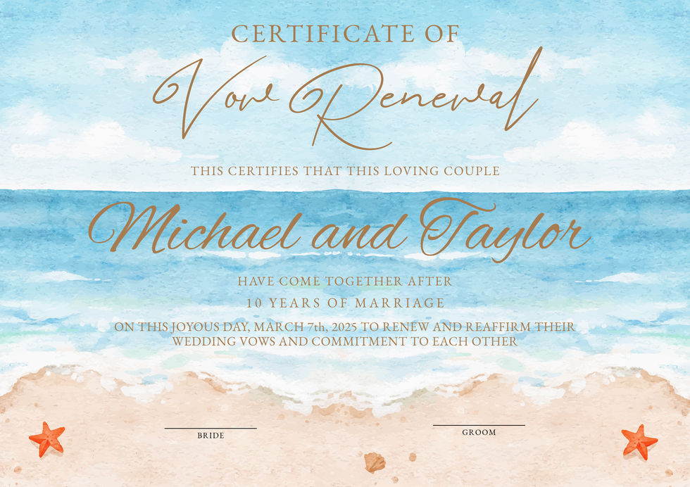 Vow Renewal Certificate: Michael and Taylor