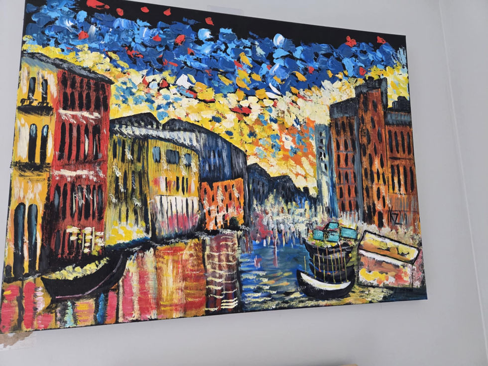 Vibrant painting of Venice canal scene