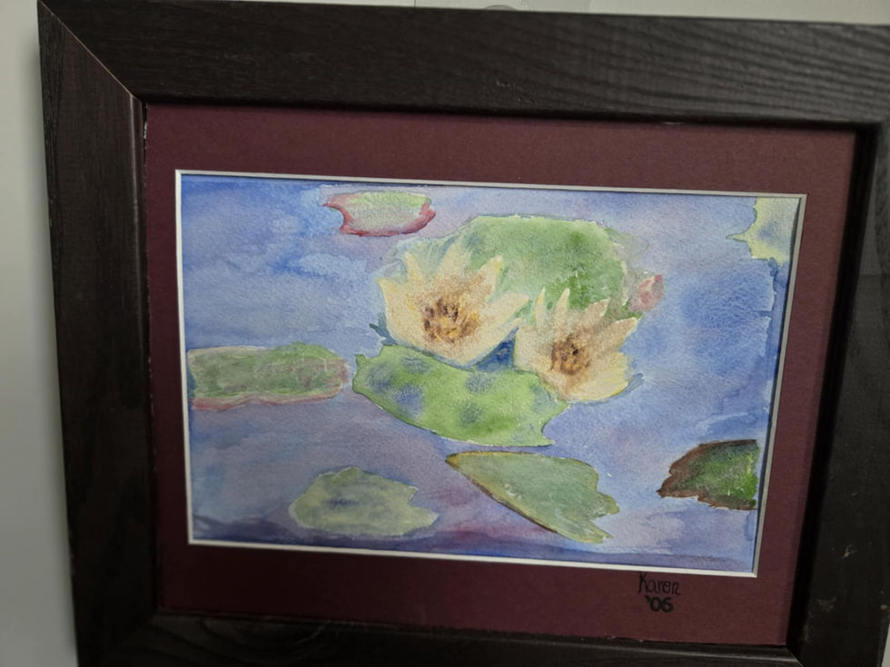 Framed watercolor painting of two yellow prickly pear cactus blossoms