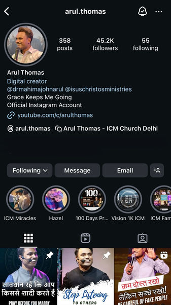 Arul Thomas  Instagram Page