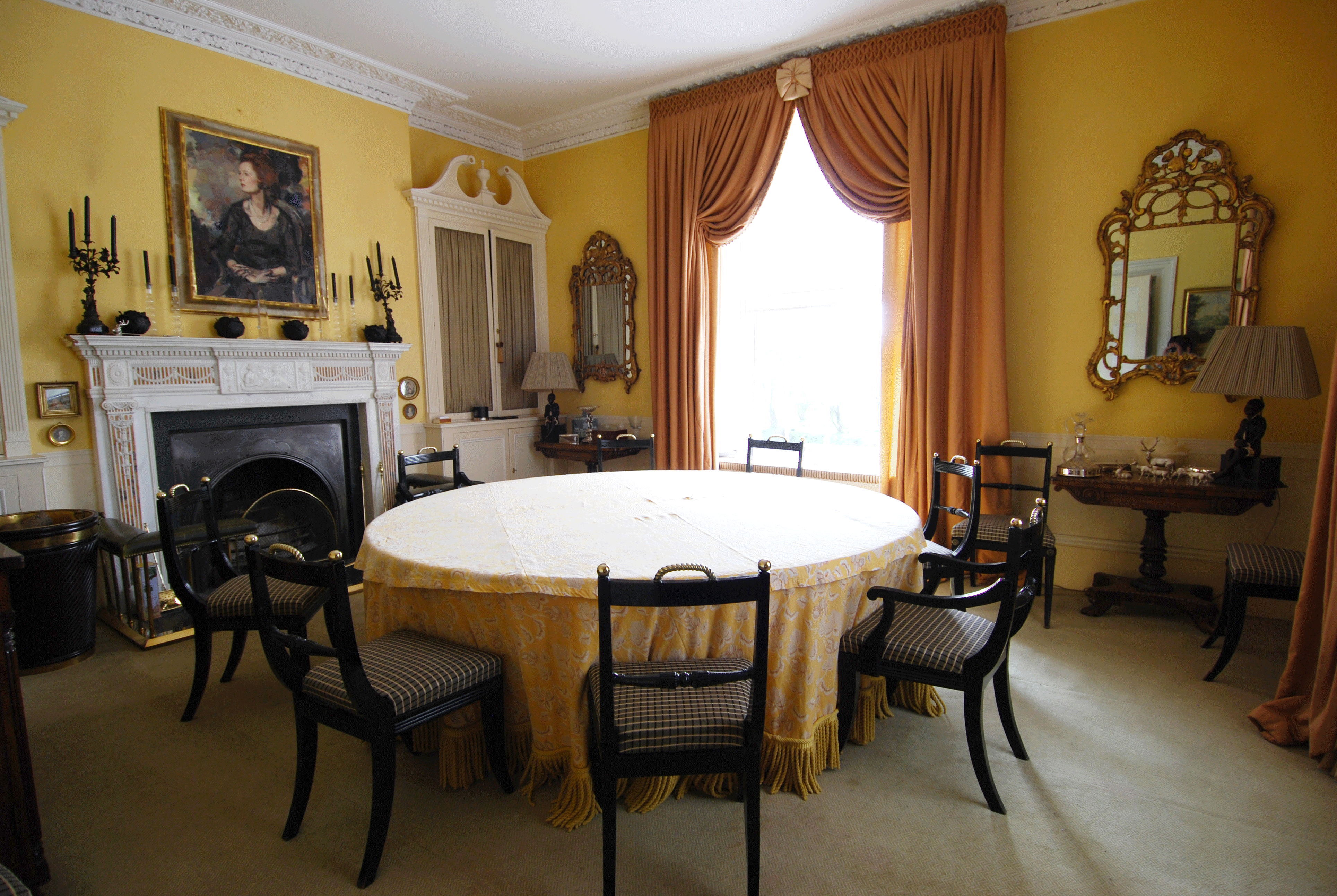 Italian strung curtains in terracotta silk