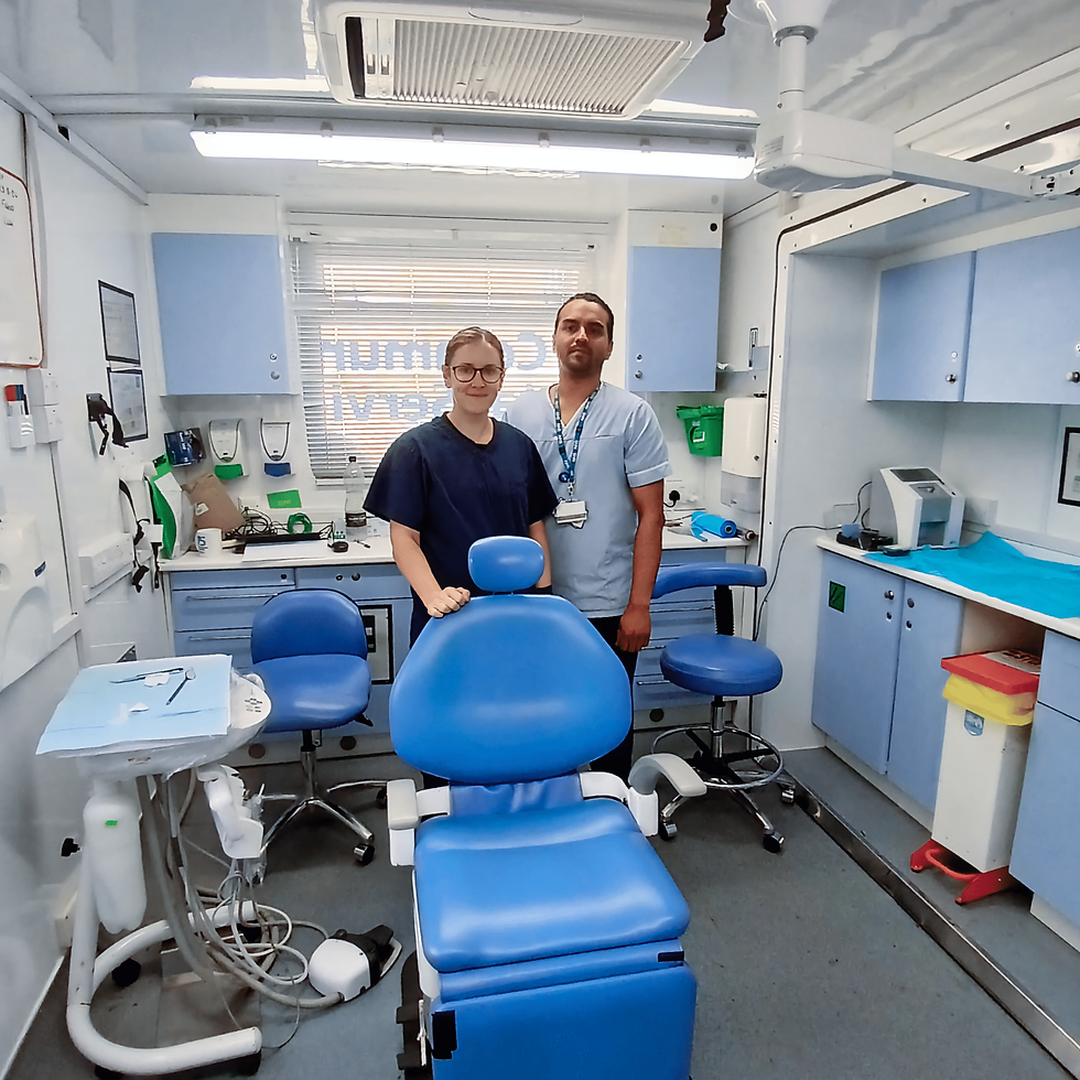 Dentist and dental assistant in the mobile dental clinic