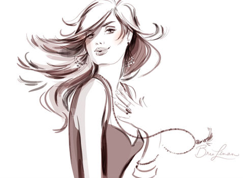 Jewelry illustration, vector, vector illustration, swing hair, dance, girl art, fashion art, fashion illustration, sketch, whimsical, playful, flirty, fun, happy, motion, Bree Leman, fashion illustrator, women's fashion, woman