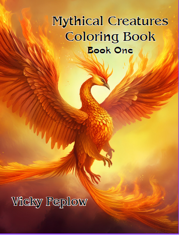 A coloring book with a red phoenix on the cover.