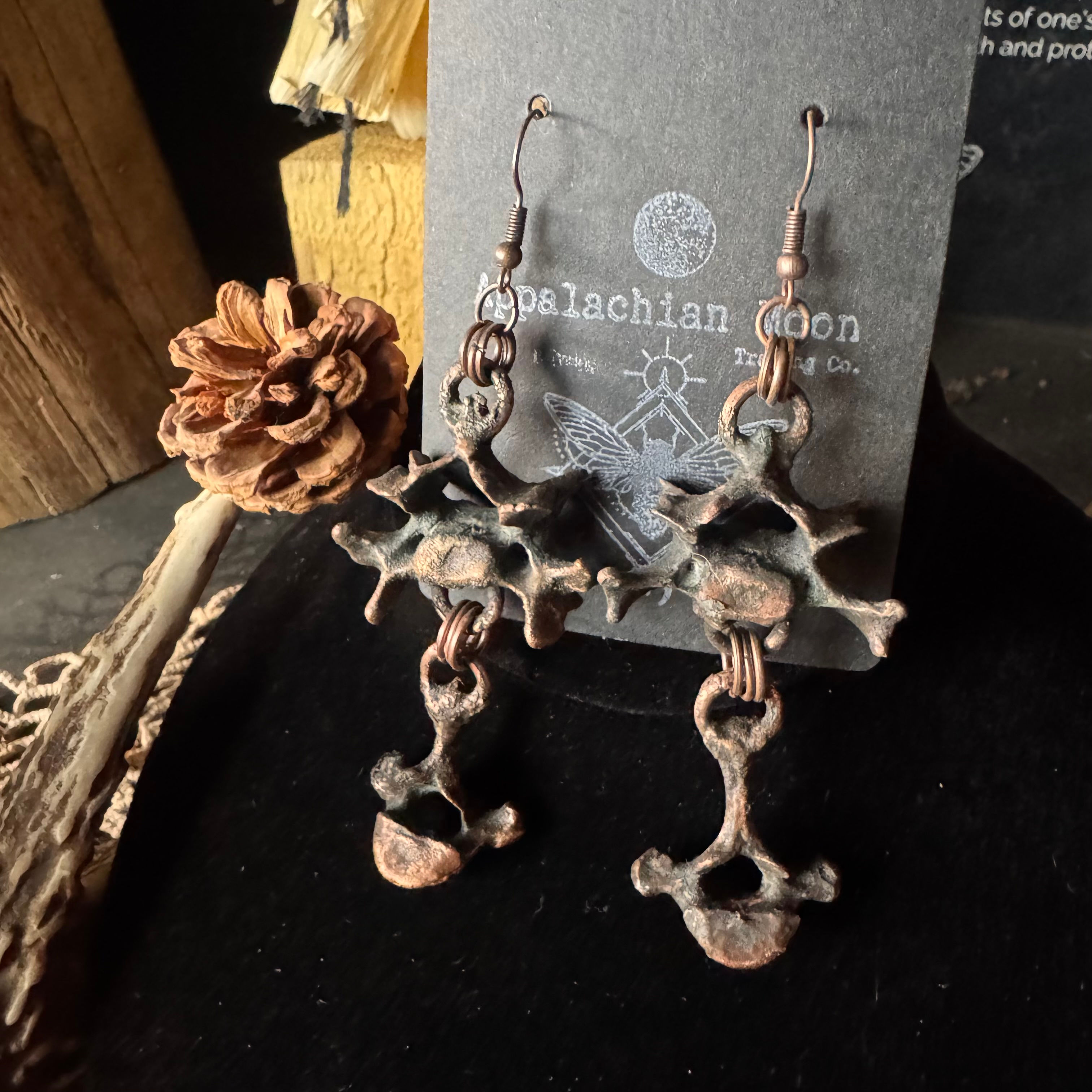Electro-formed Copper Fox Vertebrae Dangle Earrings