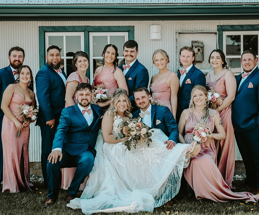 Wedding party before reception
in barn venue