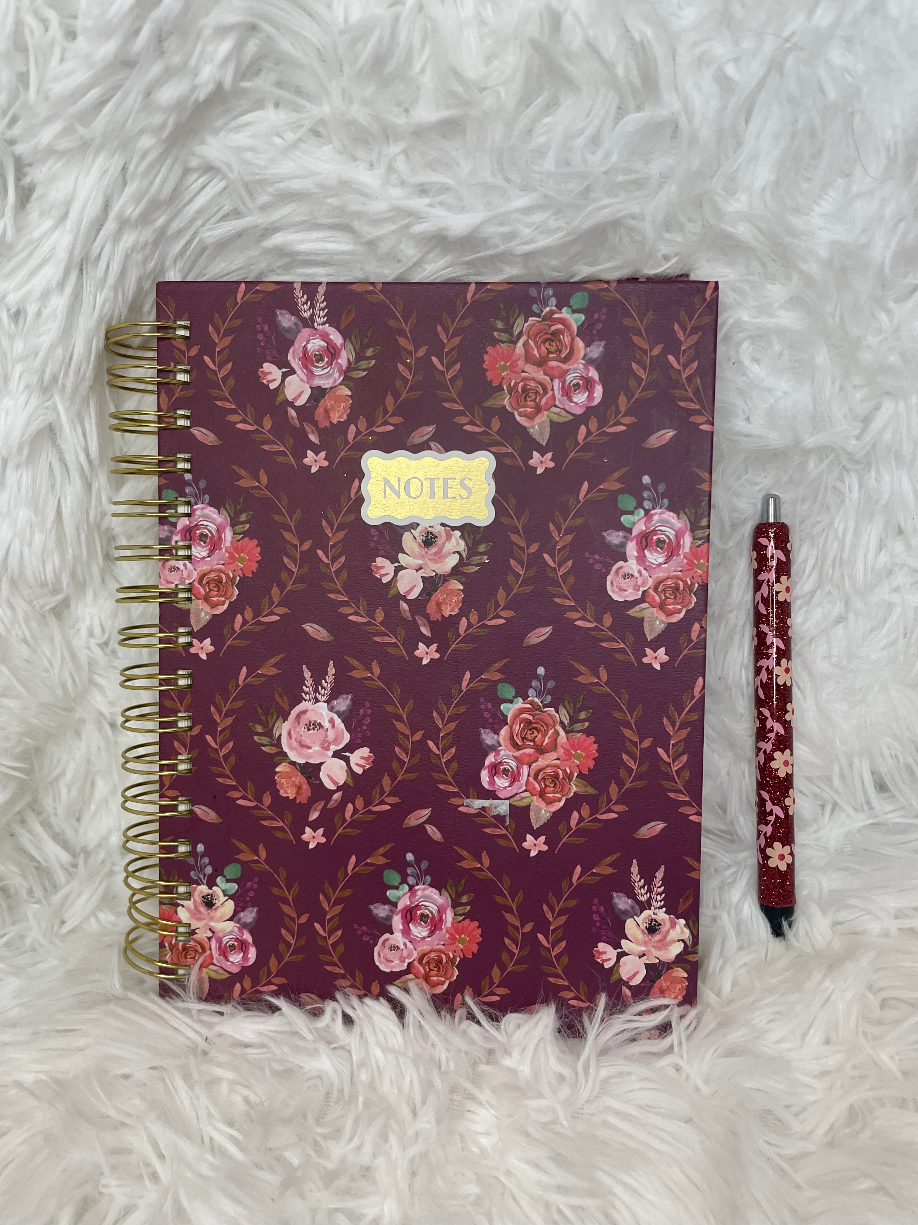 Red Floral Journal with Matching Pen