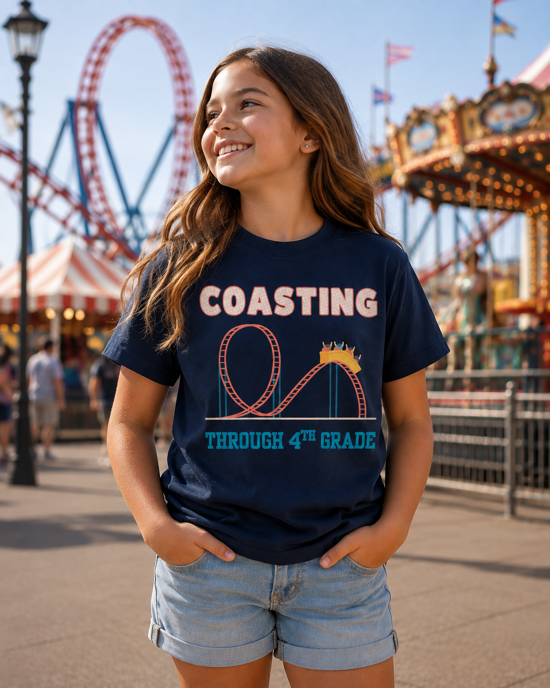 Coasting Through 4th Grade -Gildan Youth Tee – Roller Coaster Graphic Tee