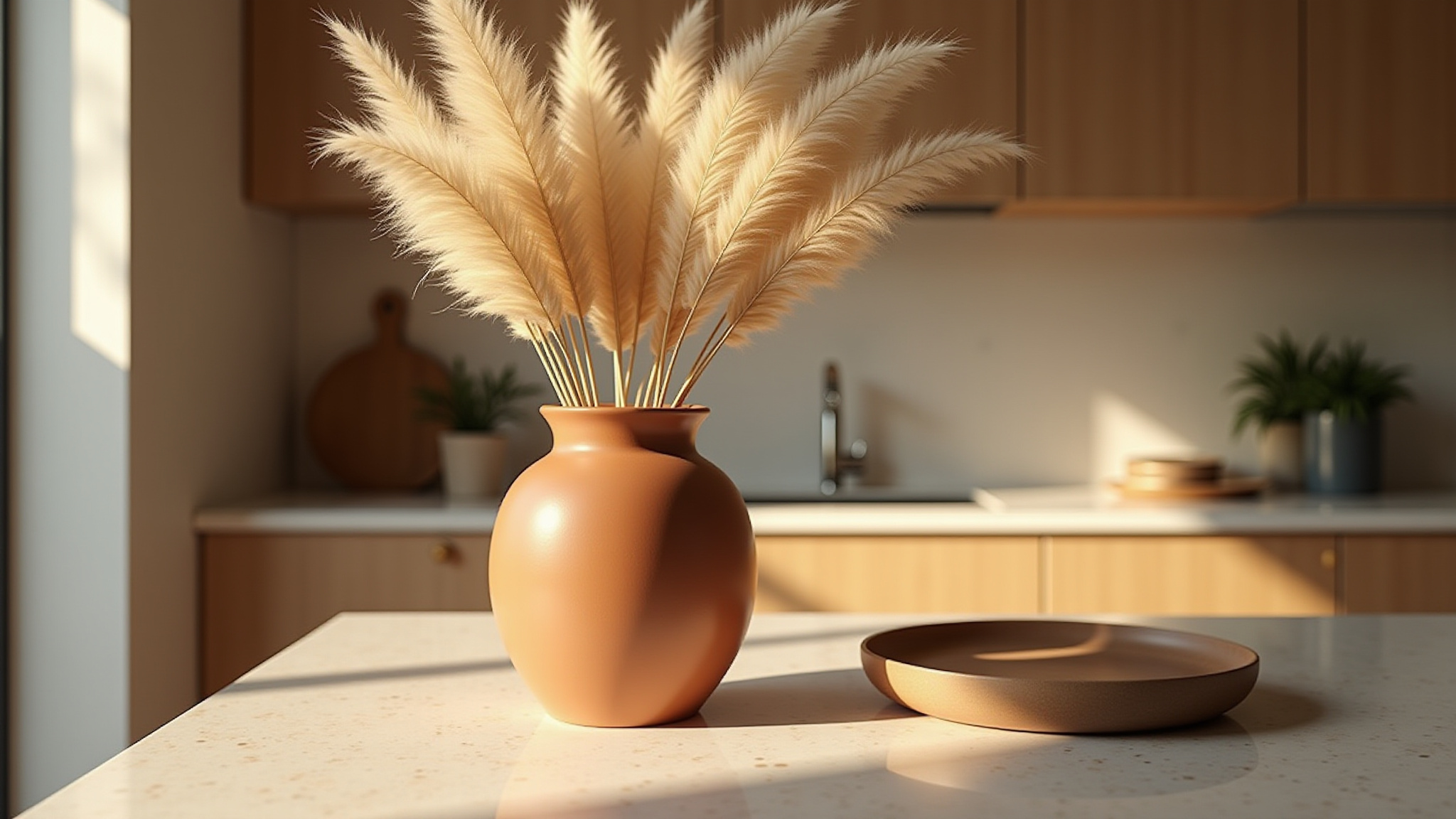 Beige Pampasgras-Vase im modernen Zuhause