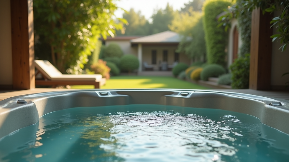 Close-up view of a serene hot tub overlooking a tranquil garden