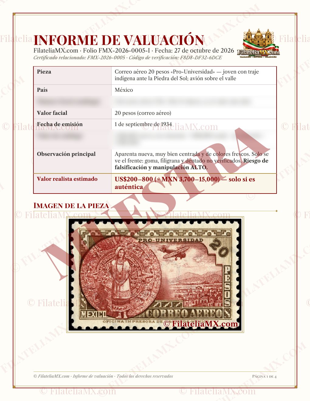 Informe de valuación de muestra