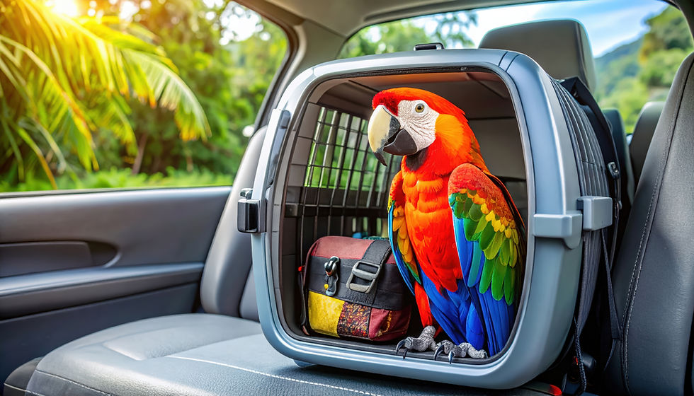 parrot in a car carrier
