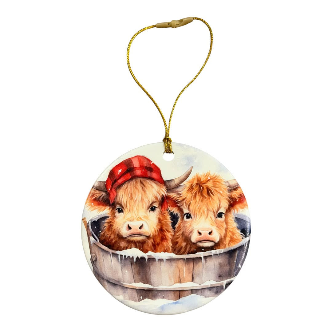 Highland Cow Christmas Ceramic Decoration