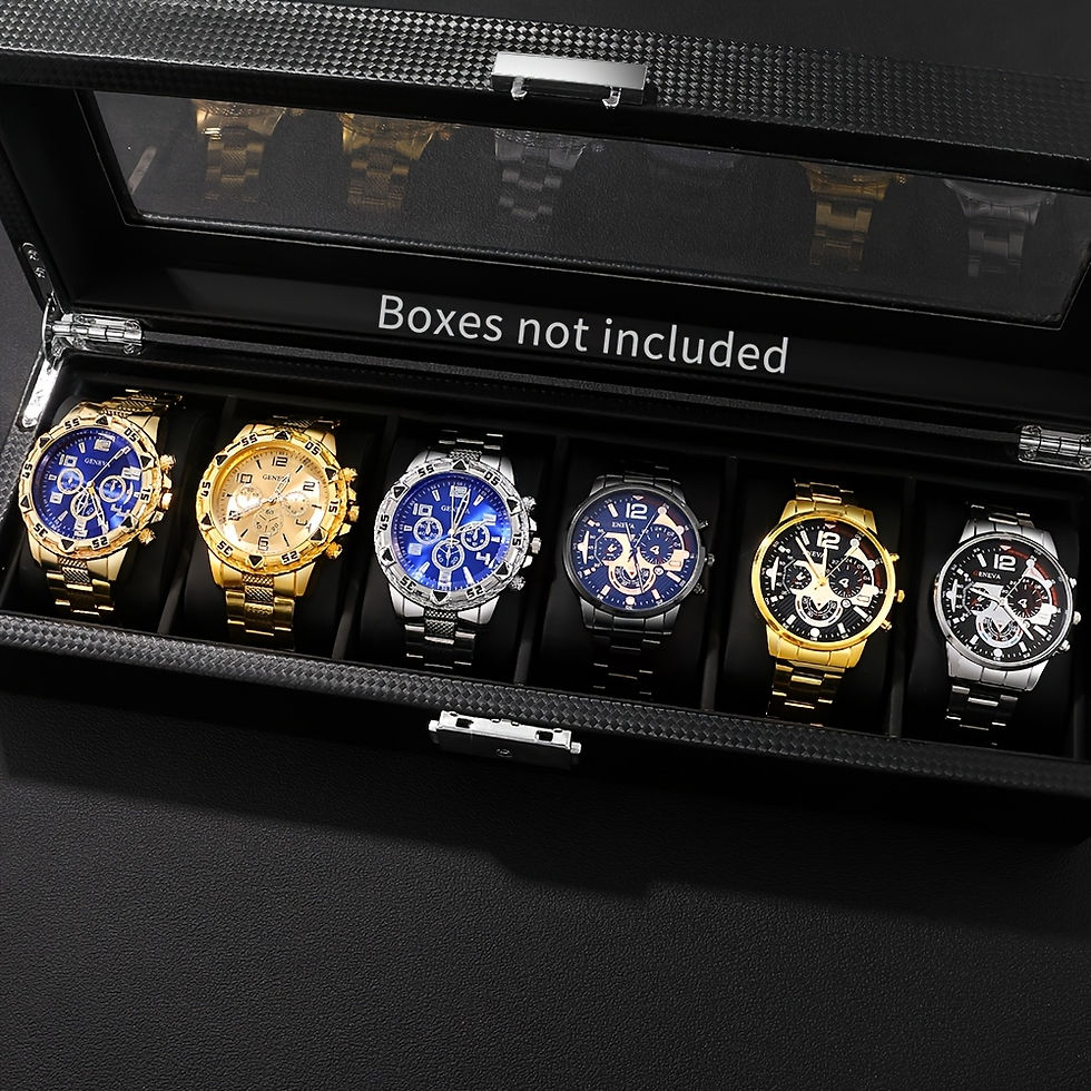 6pcs Men's Geneva Quartz Watch Set - Elegant Round Dial, Stainless Steel Strap