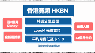  [公居屋]【香港寬頻1月最新1000M震撼價】 『平均月費 $９９』送6個月Disney+
