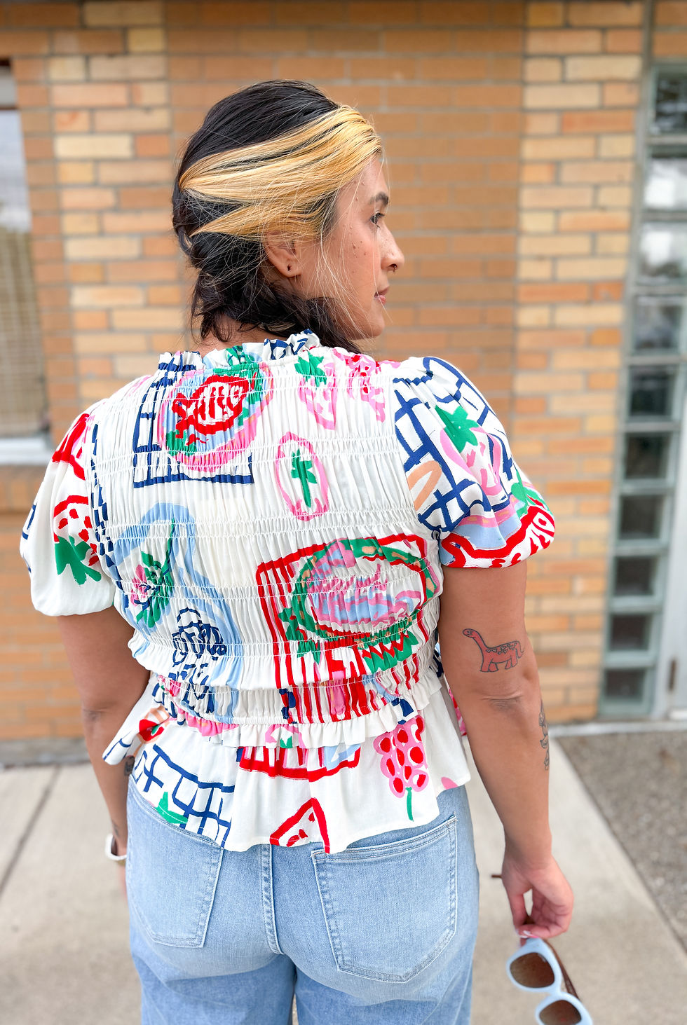 Thumbnail: Praiano Art Short Sleeve Printed Peplum Top
