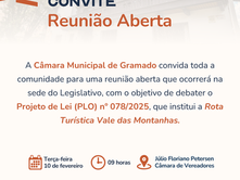 Câmara promoverá reunião aberta sobre a Rota Turística Vale das Montanhas