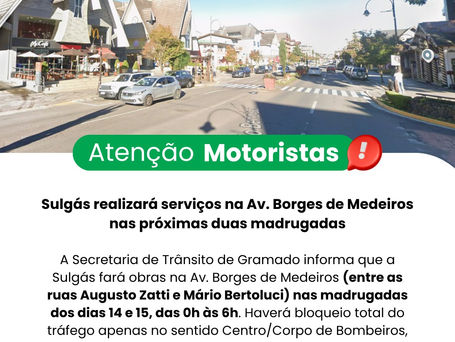 Sulgás realizará serviços na Av. Borges de Medeiros nas próximas duas madrugadas