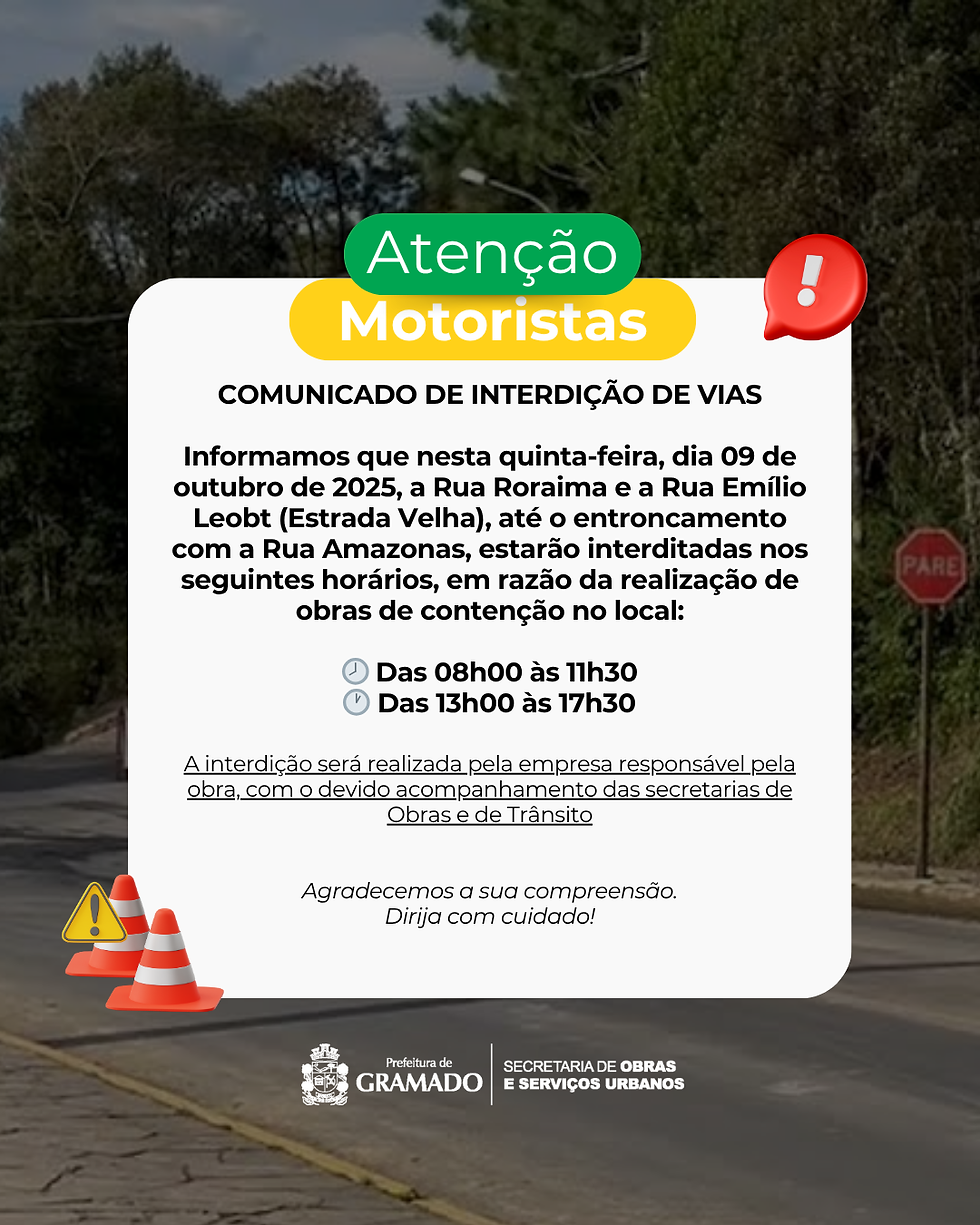 Ruas Roraima e Emílio Leobet terão interdição temporária nesta quinta-feira (09)