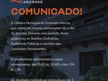 Câmara de Gramado estará em recesso parlamentar até o dia 31 de julho