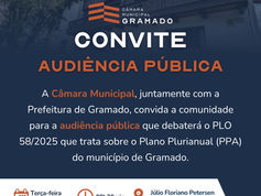 PPA 2026-2029 será debatido em audiência pública na Câmara de Gramado