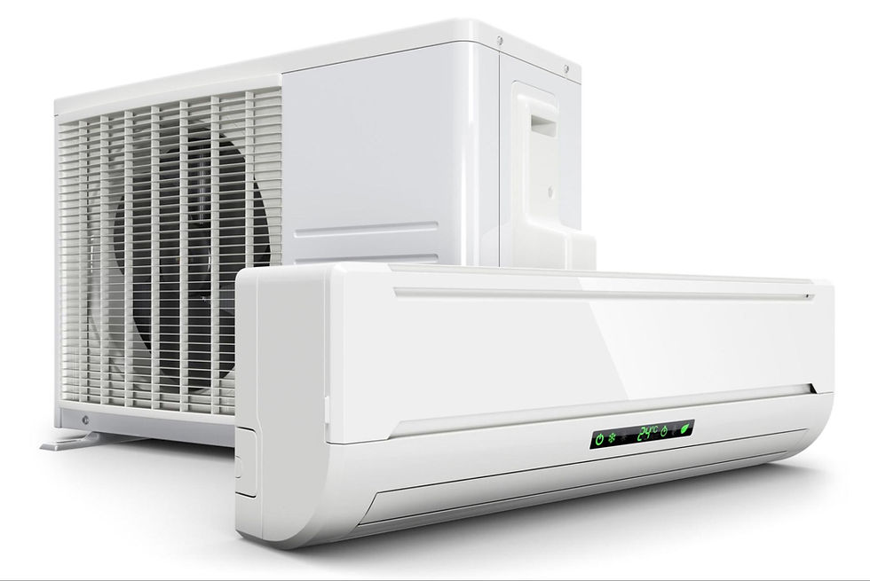 Modern ductless mini-split AC system isolated against a clean white backdrop.