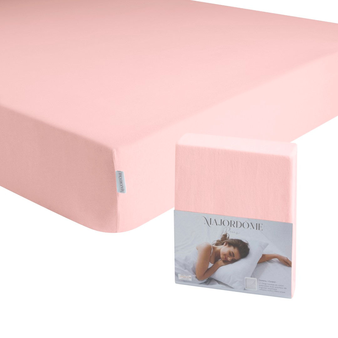 Drap housse en jersey de coton rose