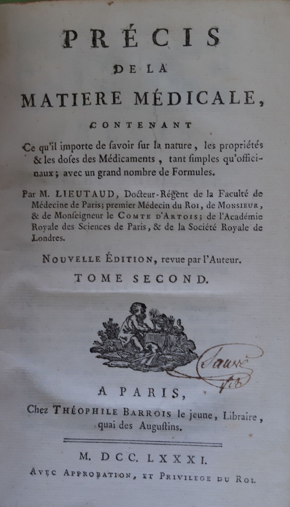 Miniature : Précis de la matière médicale, M. Lieutaud, 1781