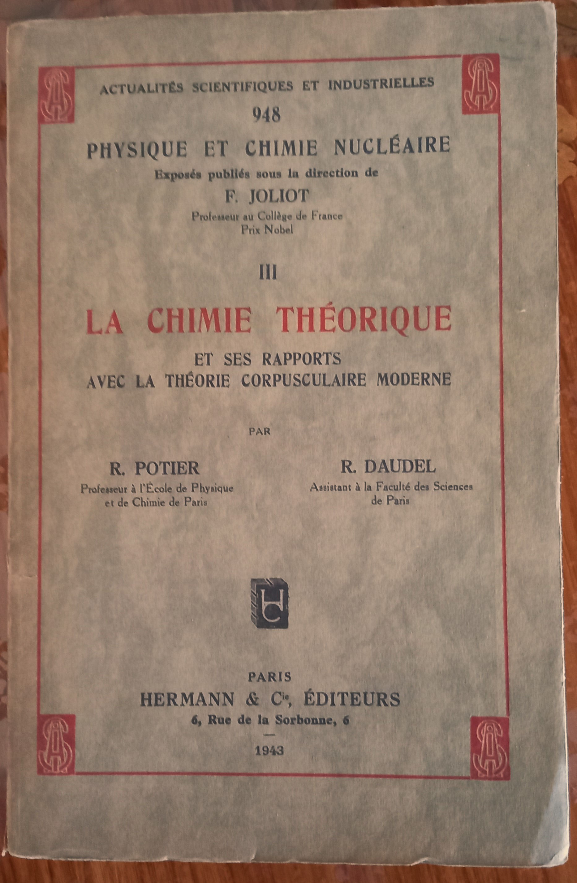 La chimie théorique, Potier et Daudel, 1943