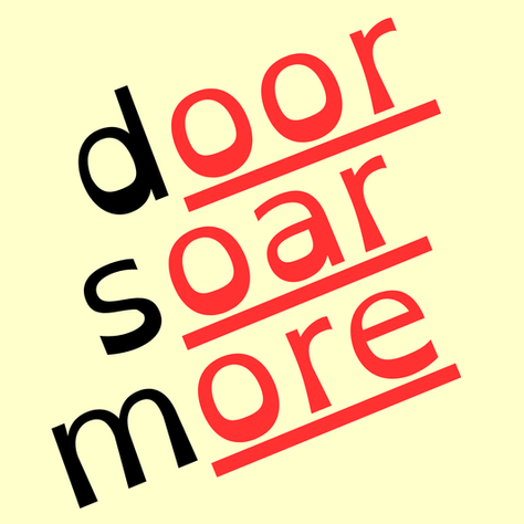 the words door soar more with the last three letters in their words underlined in red