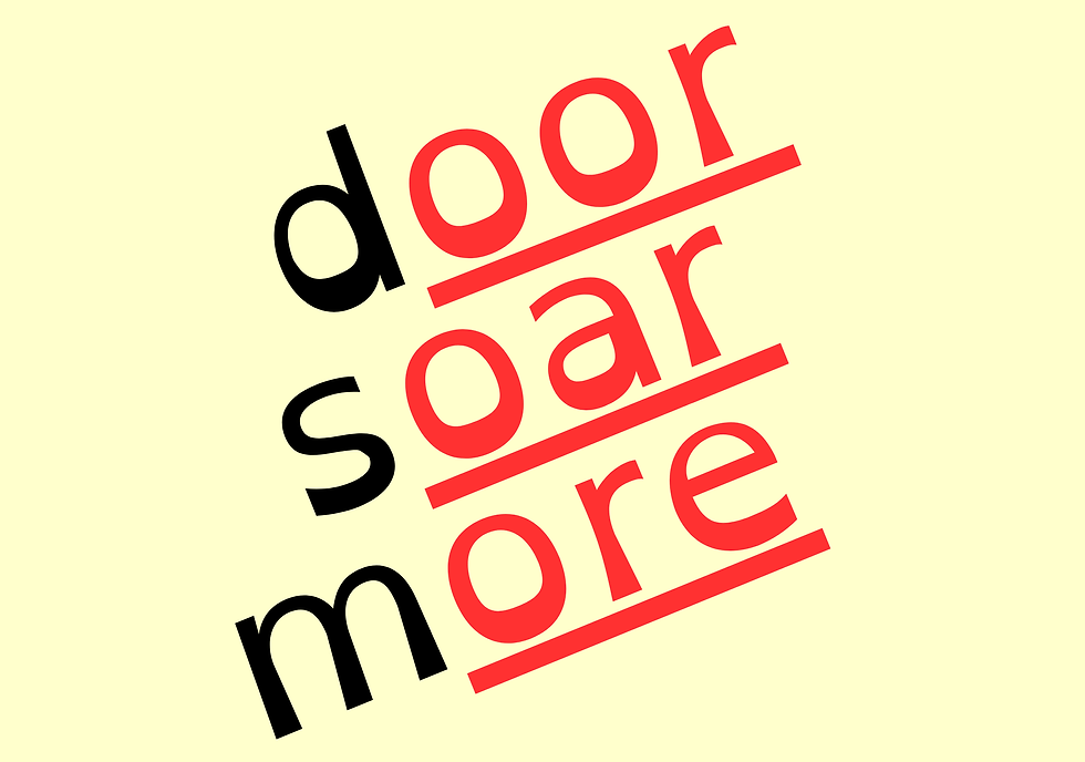 the words door soar more with the last three letters in their words underlined in red