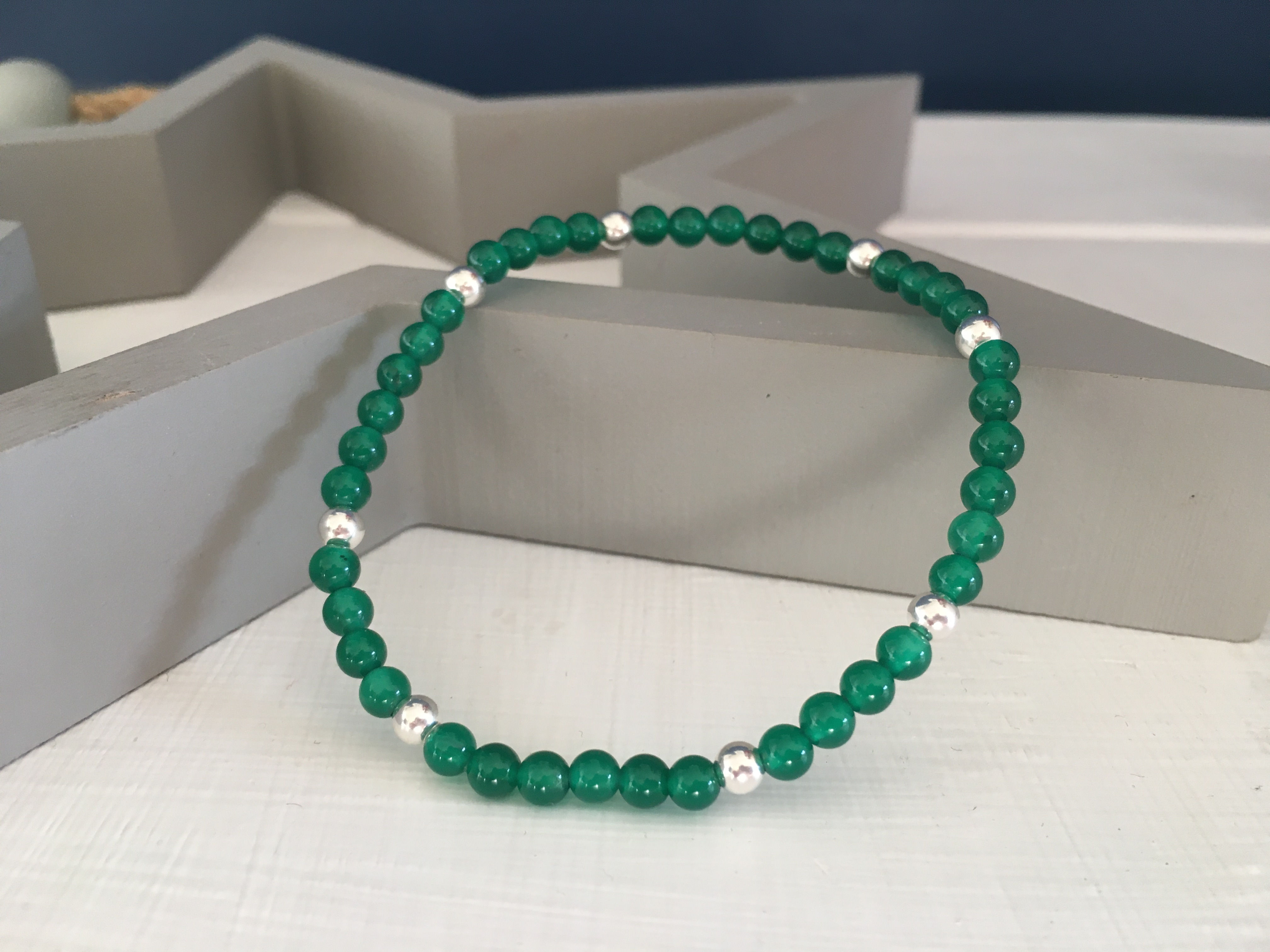 Green Agate & Sterling Silver Bracelet