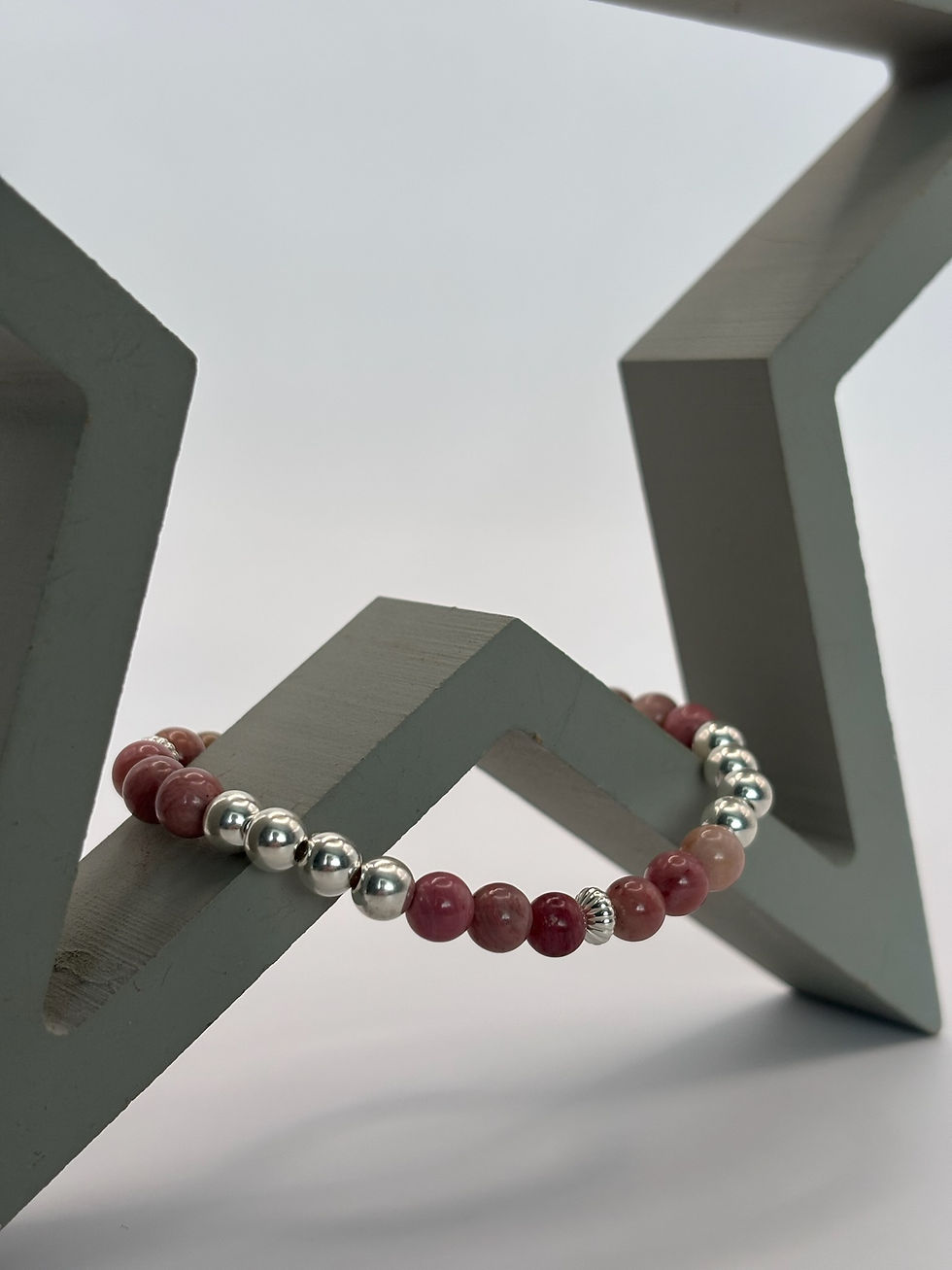 Chunky Rhodonite & Sterling Silver Bracelet