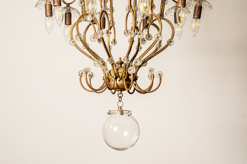 Miniatura: grande lampadario in ottone e vetro
