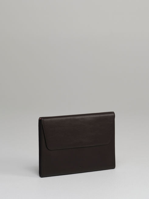 CLEO maxi envelope leather clutch in rich chocolate brown - side view