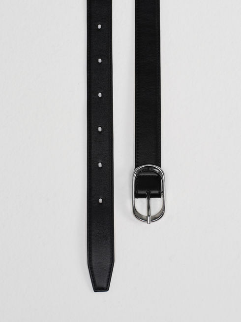AGNES handcrafted leather belt with oval black in classic black