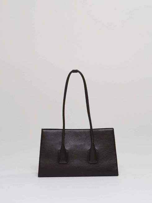 MATEO handcrafted leather tote bag in rich chocolate brown - front view.