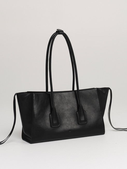 MATEO Australian leather tote bag in black, angled