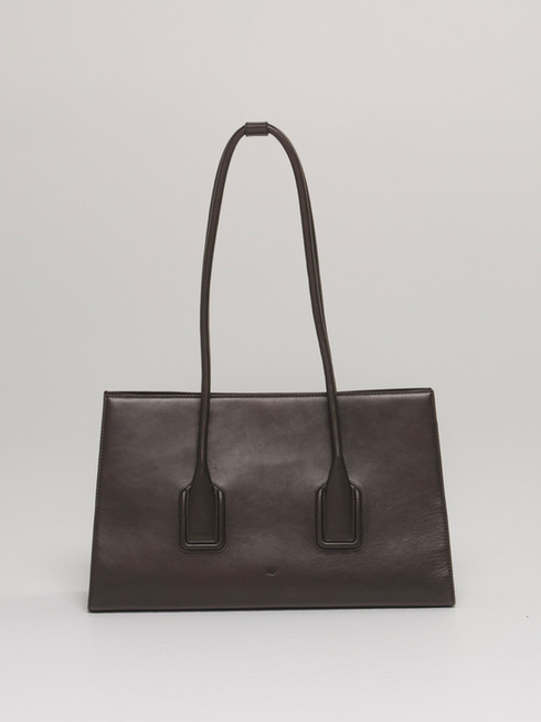 MATEO Australian leather tote bag in chocolate, front view.