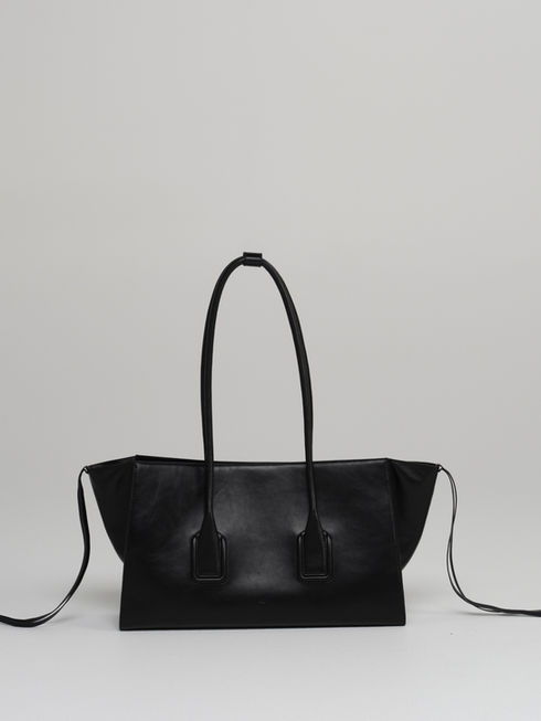 MATEO handcrafted leather tote bag in rich black - front view.