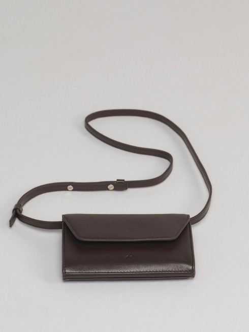 PALOMA leather cross body bag and clutch in chocolate brown