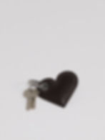 LOLITA heart-shaped leather key ring in rich chocolate brown with keys for scale