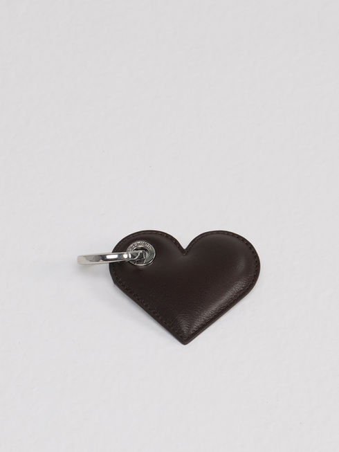 LOLITA heart-shaped leather key ring in rich chocolate brown