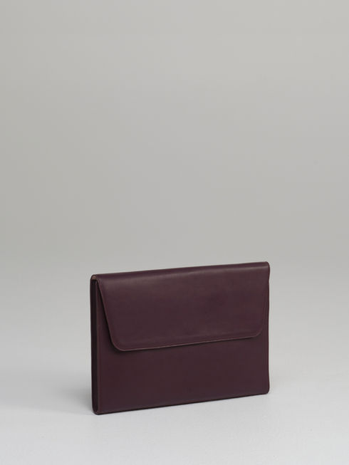 CLEO maxi envelope leather clutch in rich fig leather - side view