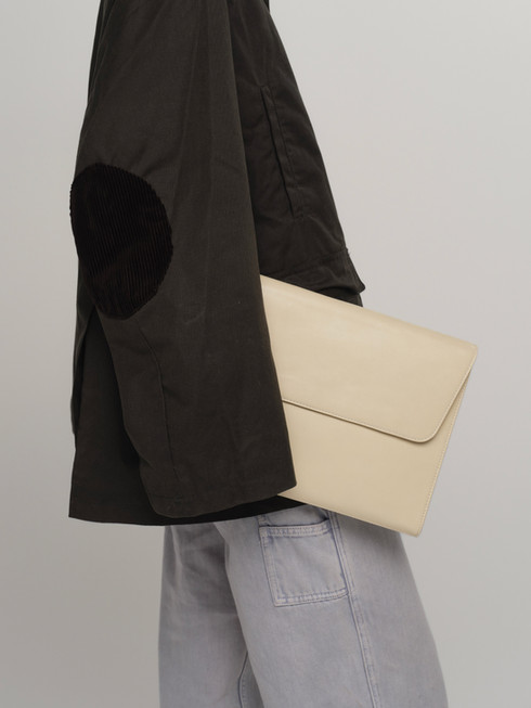CLEO maxi envelope leather clutch in soft butter cream leather - front view