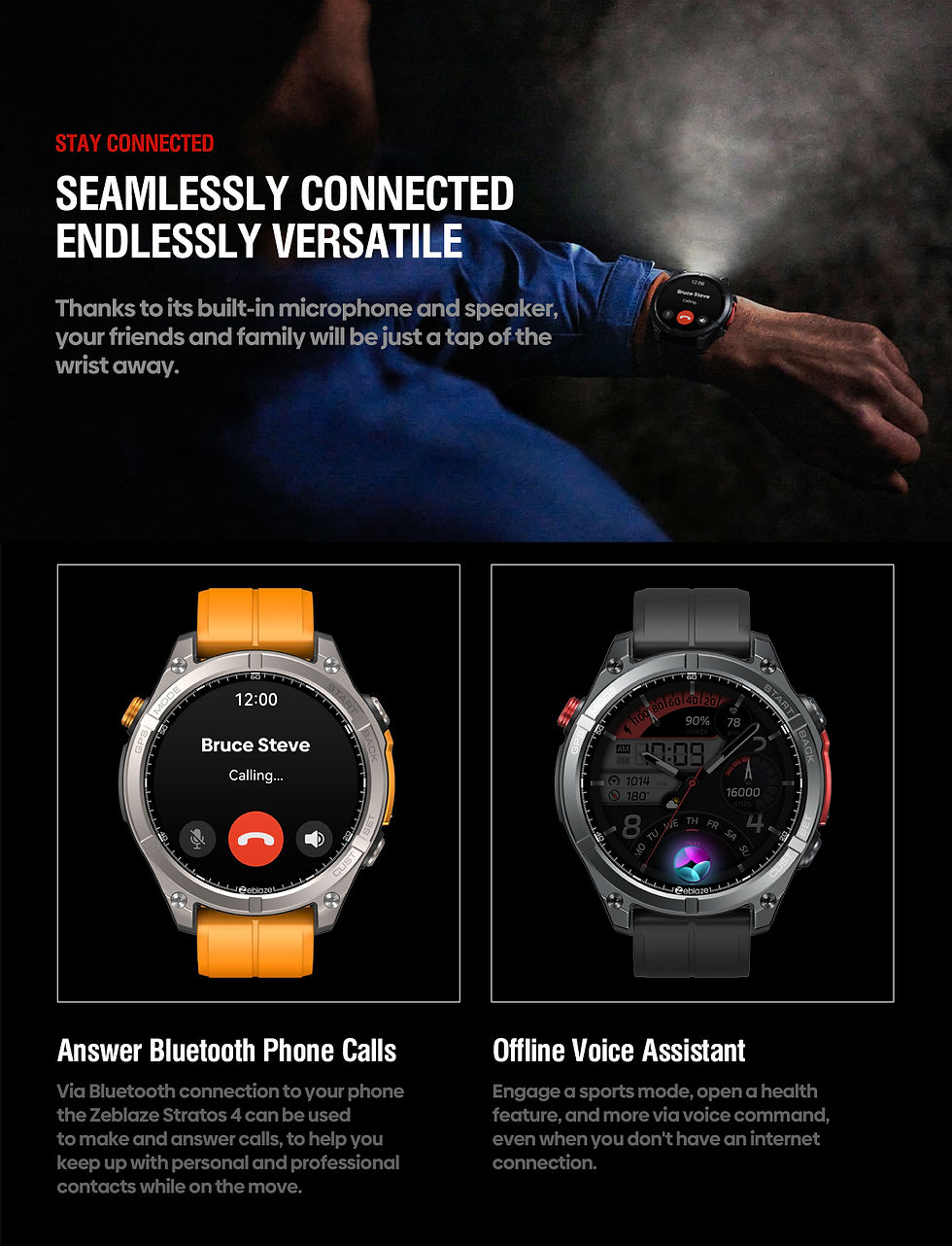 Thumbnail: NEW Zeblaze Stratos 4 GPS Smart Watch 1.43 AMOLED Display Built-in Compass Barom