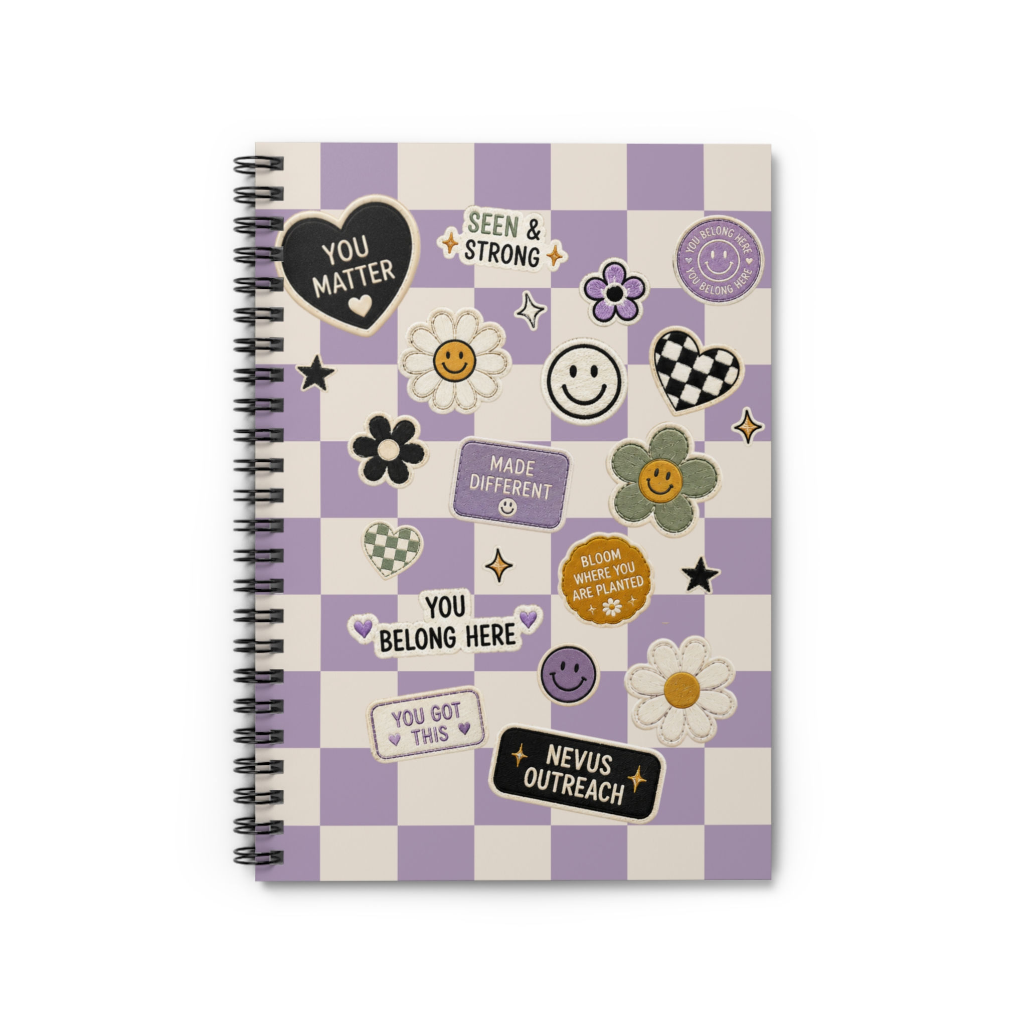 Purple Checkered Positive Patch Spiral Notebook