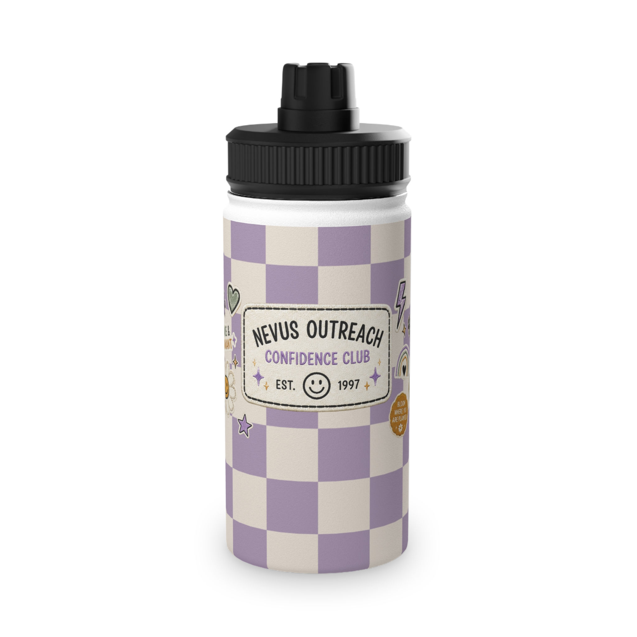 Nevus Outreach Confidence Club Checkered Stainless Steel Water Bottle 