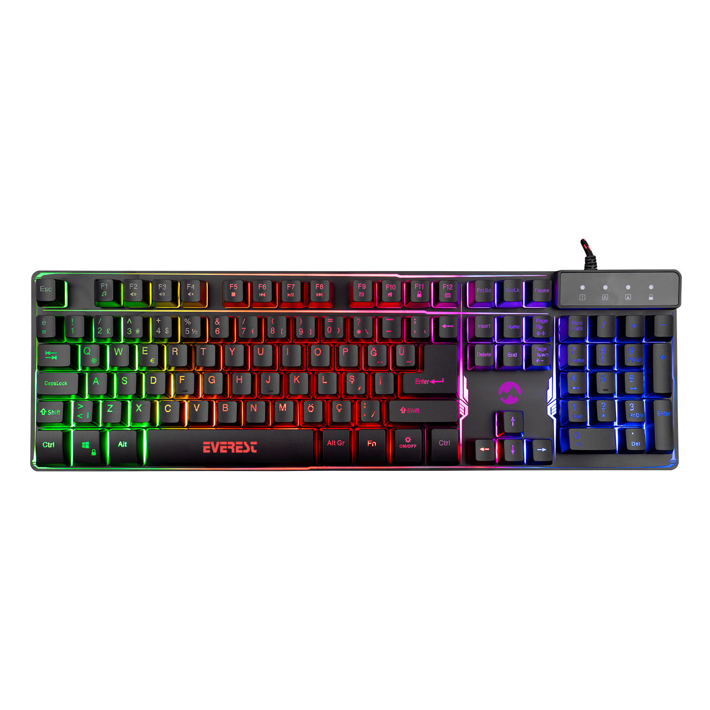 Everest KB-GX9 Black USB Rainbow Color Backlit US Layout StandardGaming Keyboard