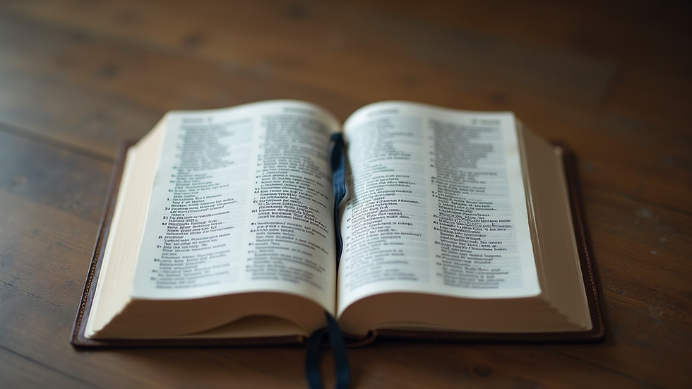 Eye-level view of an open Bible with highlighted verses